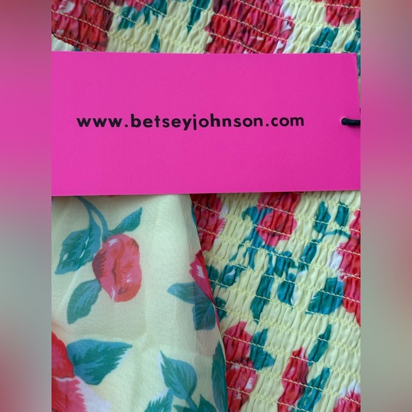 BETSEY JOHNSON Babydoll Yellow Floral Off-Shoulder Puffy Sleeve Mini Dress - Picture 7 of 8